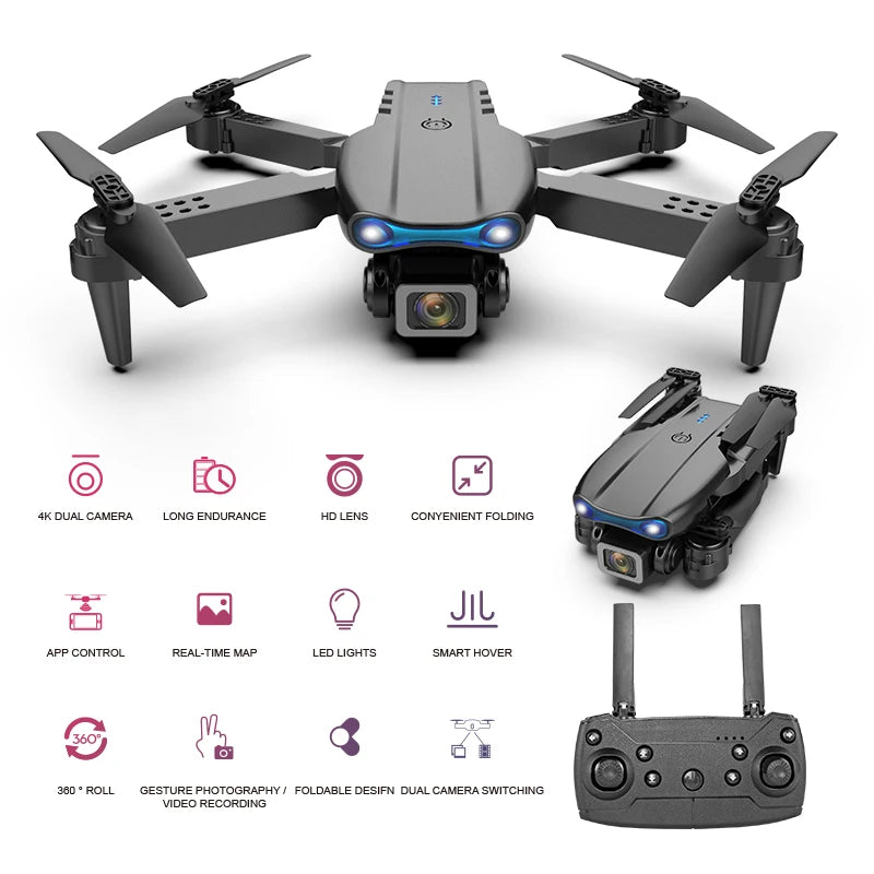 E99 Pro Drone Screen Control Aerial Drone High Definition Dual Camera Remote Control Aircraft Folding Quadcopter Kid Gift