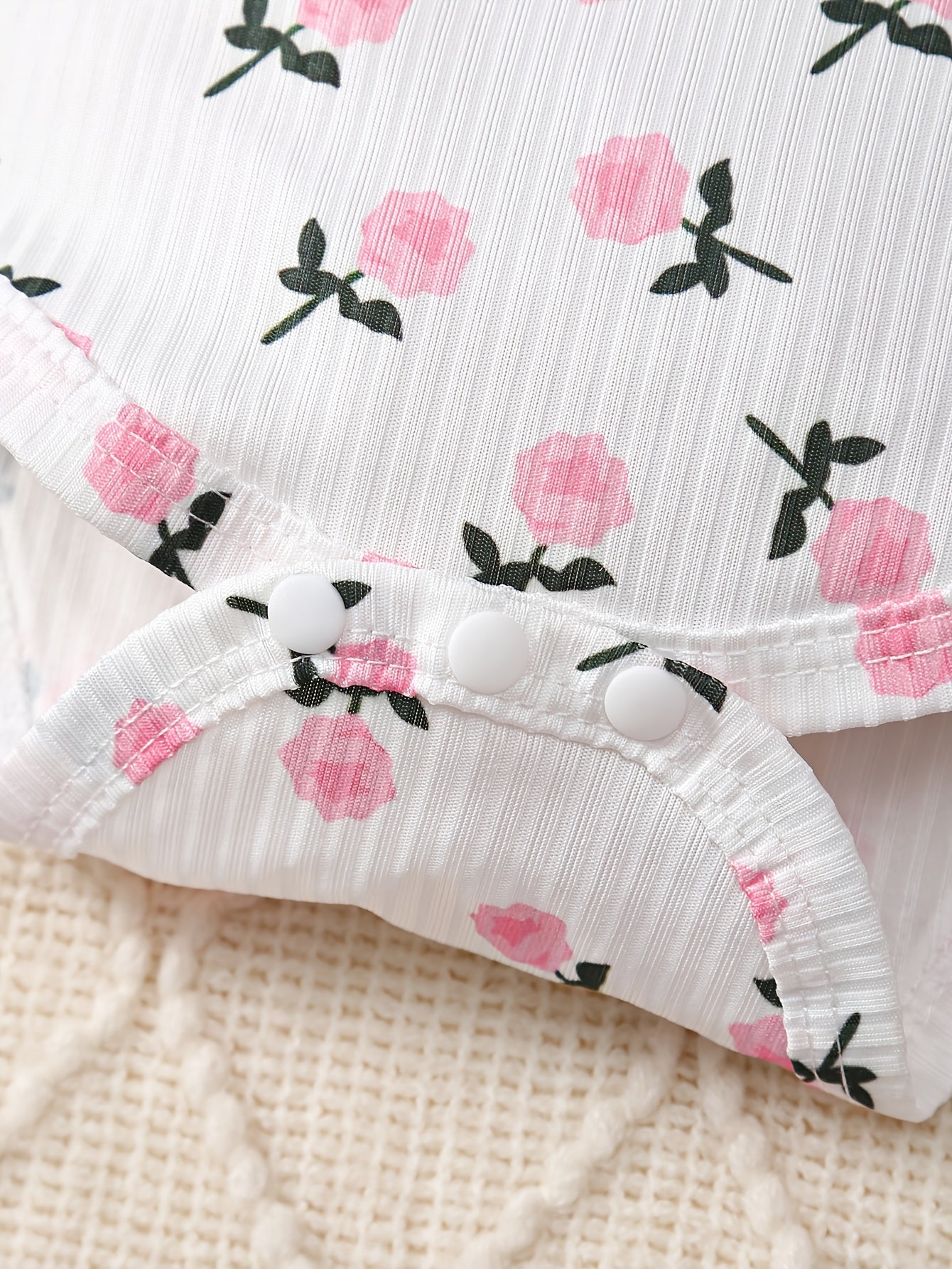 2pcs Set Of Autumn And Winter Baby Girl'S Floral Jumpsuit