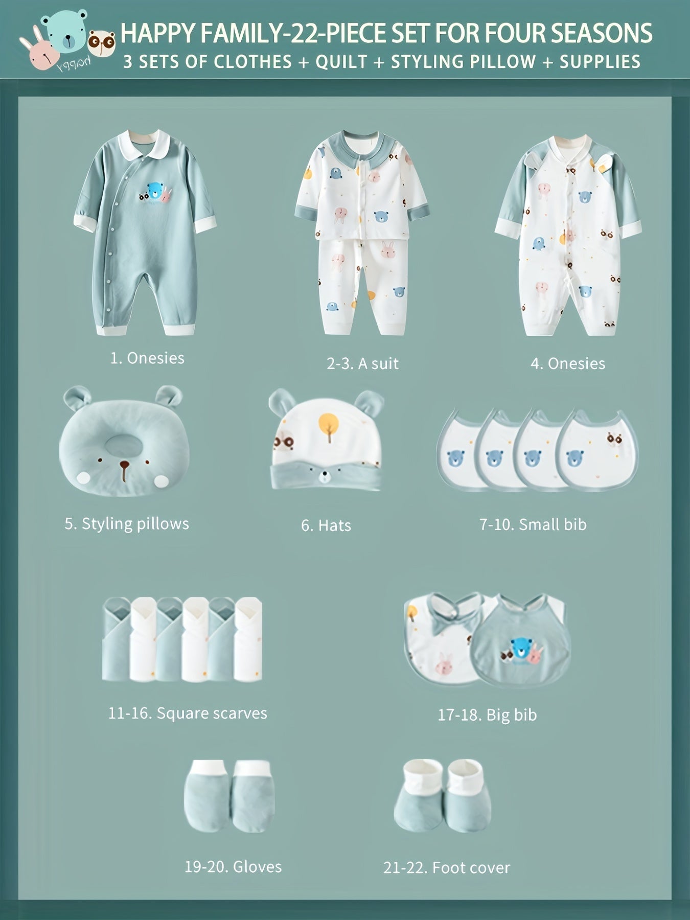 JoyShe Baby Clothes Set Newborn Essentials Hat Bib Pillow