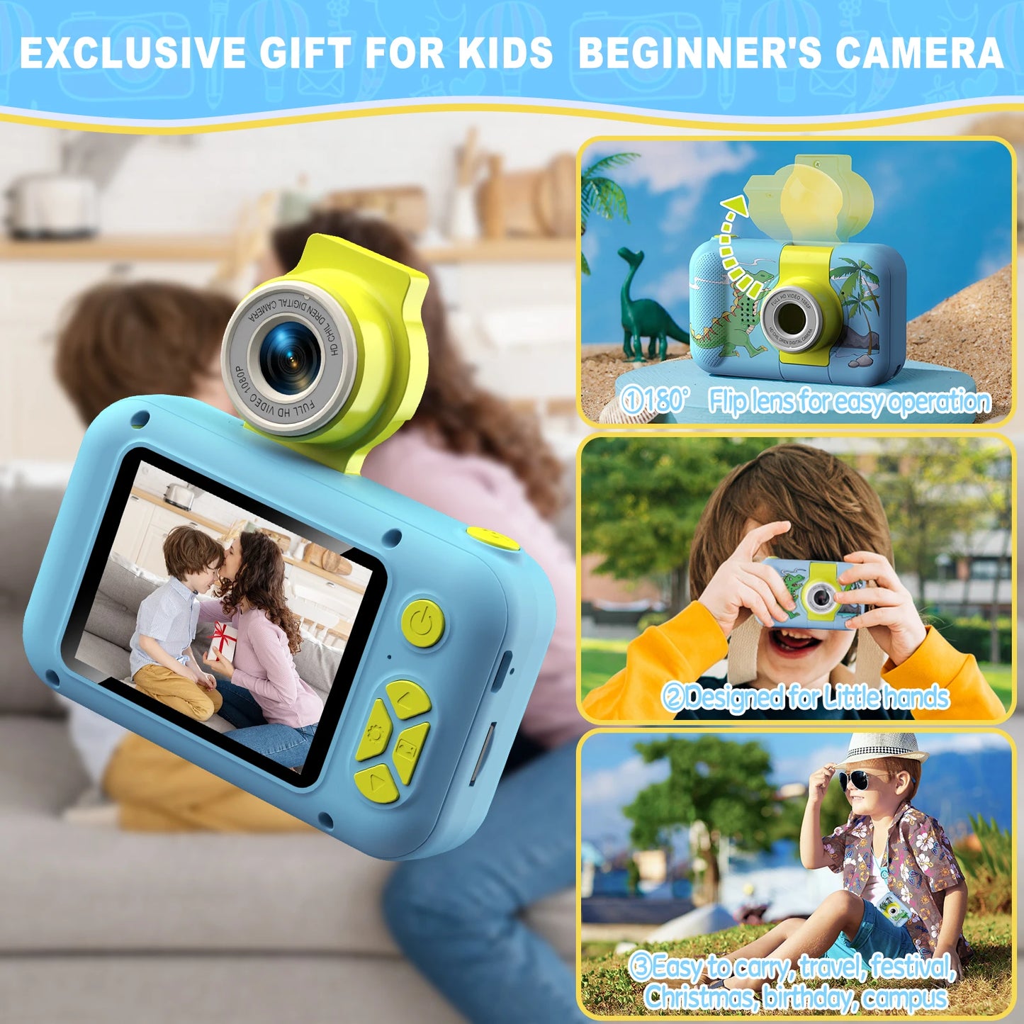ARNSSIEN Flip Lens Kids Camera Digital Selfie Toy Camera