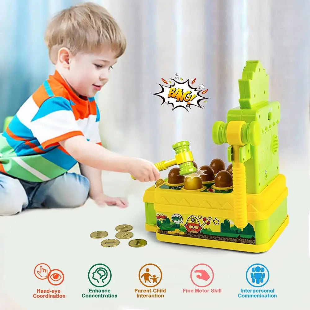 Vatos Mini Coin Operated Arcade Game Bank with 2 Hammers Interactive Electronic Developmental Toy for Kids Ages 3 to 6