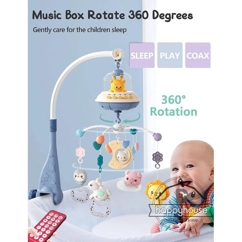 Musical Baby Crib Mobile with Lights and Music Projection Remote Control Crib Toys for Newborns