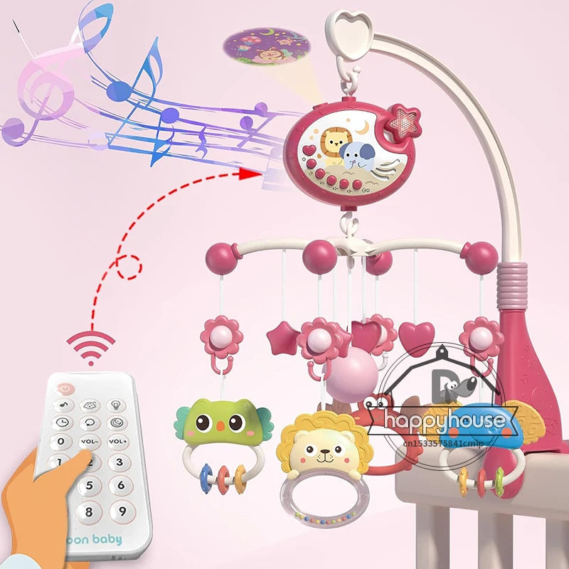 Musical Baby Crib Mobile with Lights and Music Projection Remote Control Crib Toys for Newborns