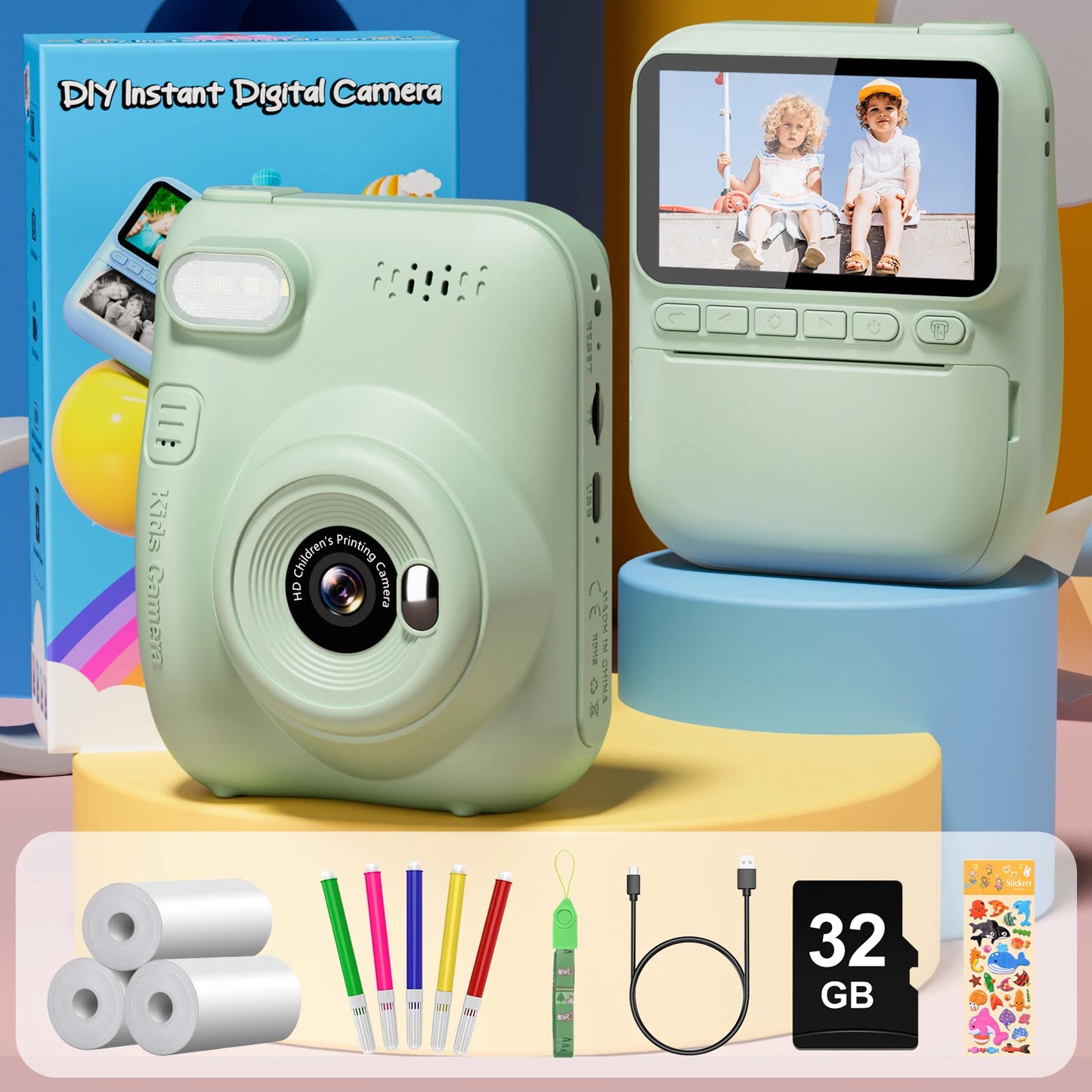 Kids Instant Print Camera 3 Inch Portable Video Recorder for Ages 6 to 12