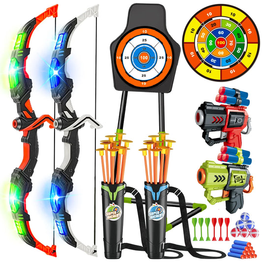 VATOS 2X Bow Arrow Guns Toy For Kids LED Archery Game