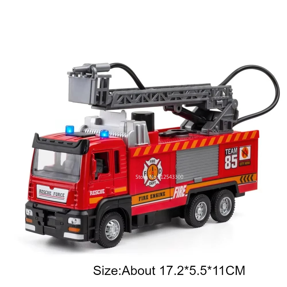 1:32 Scale Water Spray Fire Truck Model With Sound Light Pull Back Function Openable Doors Vehicle Collection Boys Gift