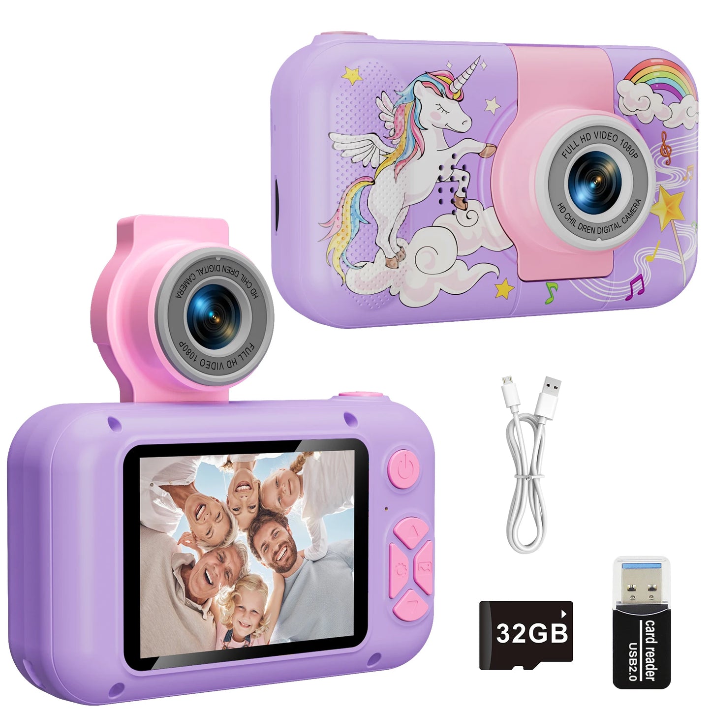ARNSSIEN Flip Lens Kids Camera Digital Selfie Toy Camera