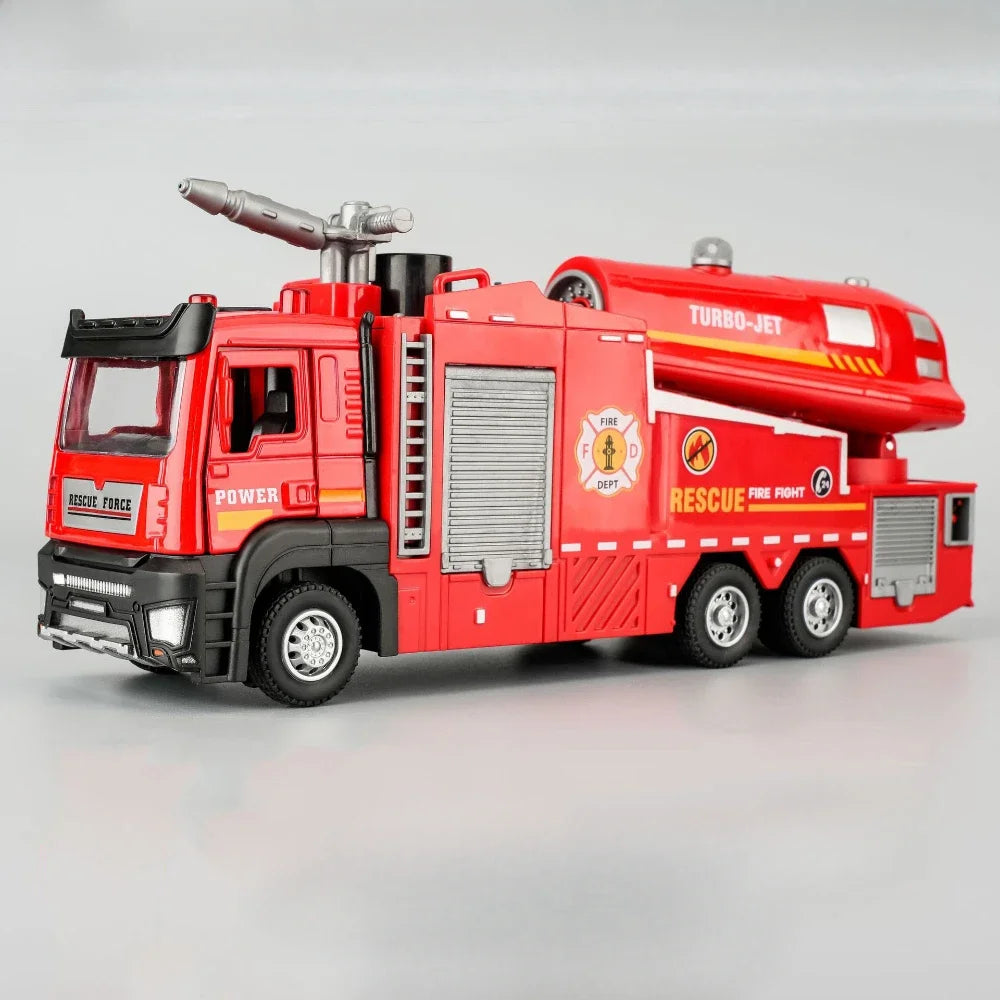 1:32 Scale Water Spray Fire Truck Model With Sound Light Pull Back Function Openable Doors Vehicle Collection Boys Gift
