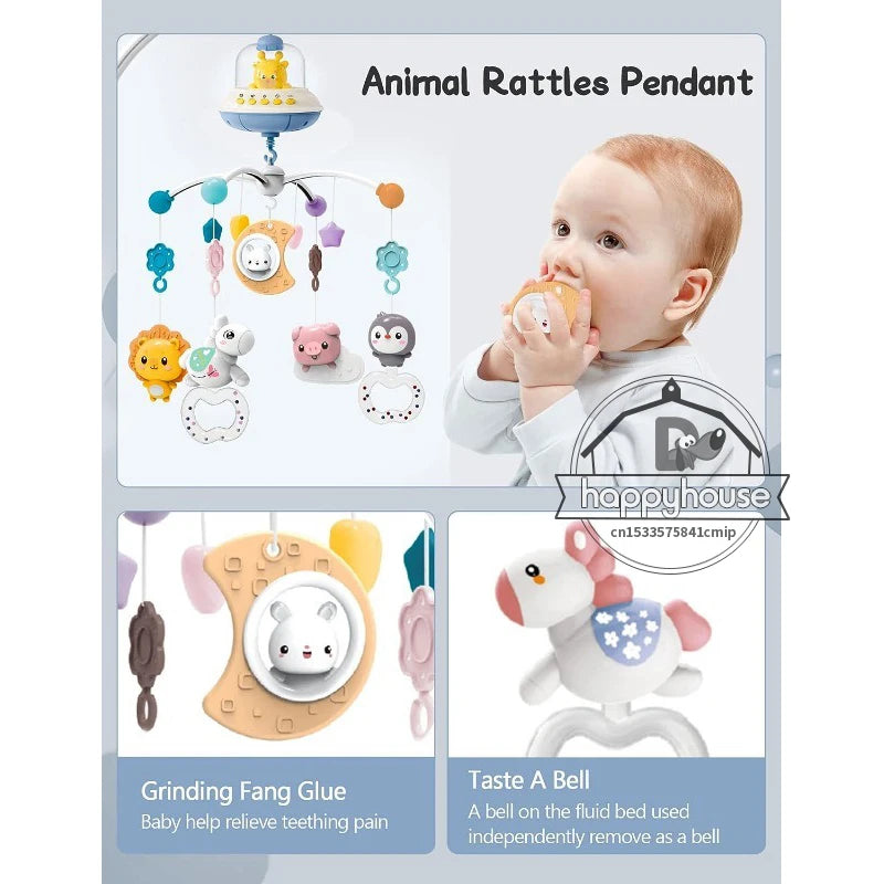 Musical Baby Crib Mobile with Lights and Music Projection Remote Control Crib Toys for Newborns