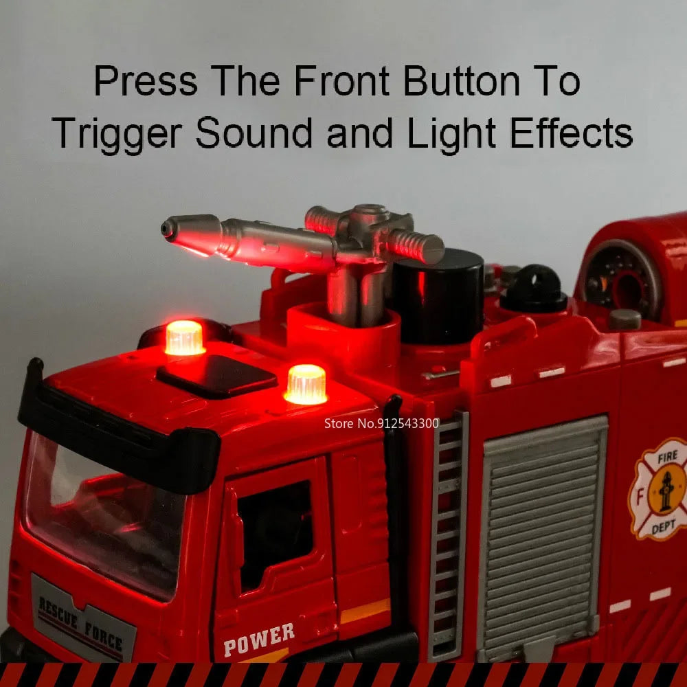 1:32 Scale Water Spray Fire Truck Model With Sound Light Pull Back Function Openable Doors Vehicle Collection Boys Gift